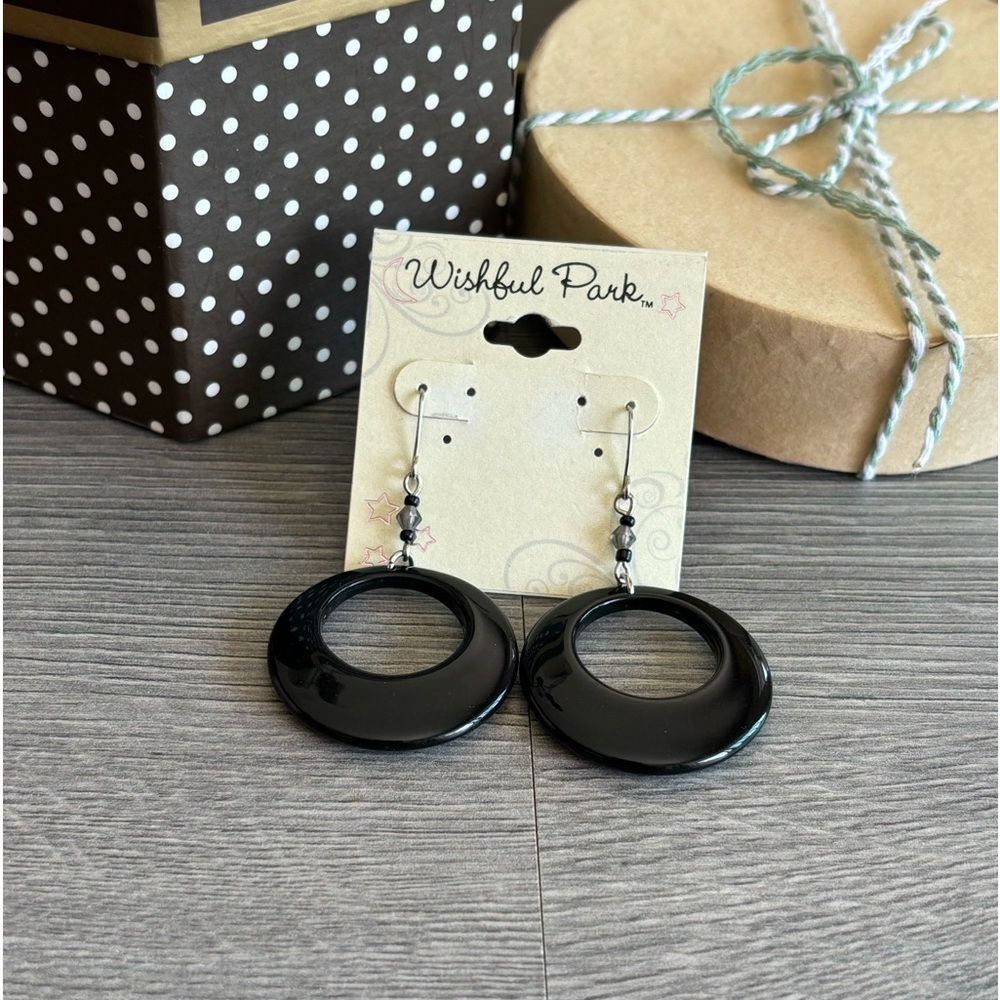 Glossy Black Round Earrings